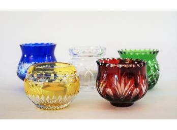 Group Of Five Colorful Candlestick Holders