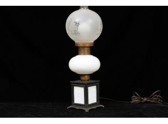 White Glass Antique Lamp With Scenery Base