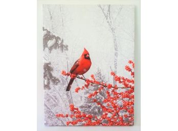 Red Robin Winter Scene Wall Hanging With Lights