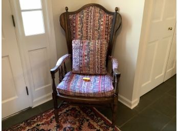 A14, Wooden Antique Wingback Chair With Upholstered Arms And Back, Pillow Seat