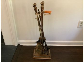 A13, Brass Fireplace Tools Set, Four Pieces Plus Stand