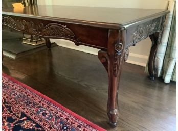 A8, Dark Wood Antique-Style Carved Rectangular Coffee Table