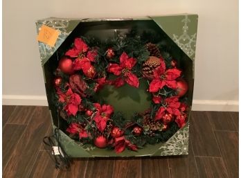 A62, Large Holiday Wreath From Costco In Red And Green With Lights