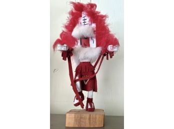 Native American  Kachina Doll Signed On Wooden Platform,'Cloud'