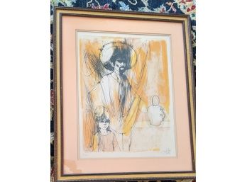 Signed And Numbered Framed Art Print Of Spaniard And Child - Signature Of Artist Illegible