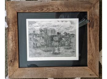 Framed'old West'  Scenery,  Pencil Sketch, 'bizkit', Signed By The Artist Casey Abbs, 2003