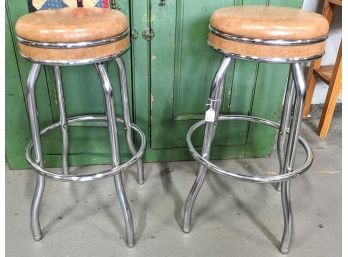 A Pair Of Uber Cool Vintage One Ring Bar Stools - Not Sure If They Are Vinyl Or Leather, But Definitely MCM