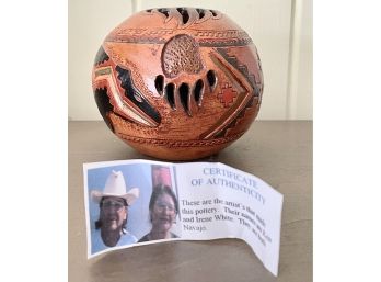 Wooden Vase With Lid Made By Ken & Irene White Of The Navajo Tribe