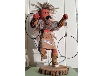 Very Impressive Native American Hoop Dancer Kachina Doll On Wooden Platform 20' Tall