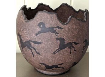 Clay Bowl With Horses Handmade By Salsa Style Art Studio, Signed By By Kristi De Salsa, 1998