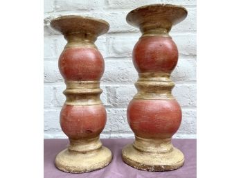 Decorative Candle Stands From Mexico Made Of Wood And Hand Painted