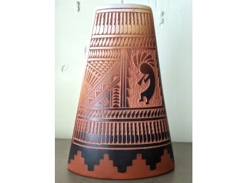 Native American Hand Etched Clay Vase, Signed By Wilbert (Jr) & Diane Aragon