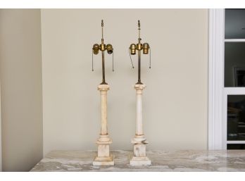 Pair Of Neoclassical Carved Marble Lamps