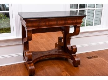 Fine Quality Marble Top Flame Mahogany Console / Hall Table With Mirror