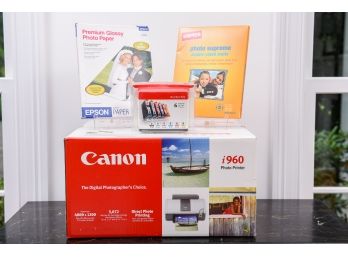 Canon Photo Printer In Original Box With Photo Paper And Ink Cartridges