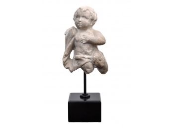 Italian Fragment Stone Cherub Sculpture On Platform Base