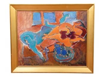 Signed E. Chabin Oil On Canvas Painting Titled 'Le Club' And Dated 1990