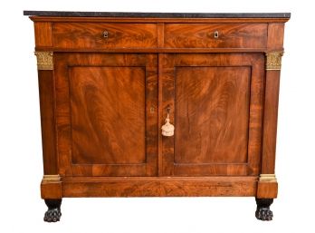 American Empire Lion Claw Foot Crotch Mahogany Server Cabinet With Marble Top