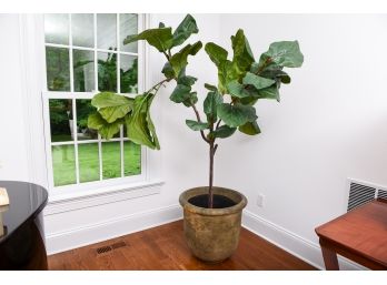 Faux Fiddle Leaf Fig Plant With Cast Stone Planter