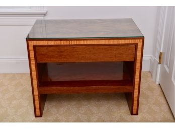 Beautiful Crotch Mahogany Side Table With Satinwood Inlay And Glass Top