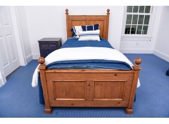 Custom Made By 'Go To Your Room' Knotty Pine Wood Twin Size Bed With Mattress, Boxspring And Bedding