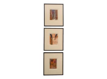 Set Of Three Signed Dalloul '88 Mixed Media Paintings