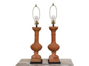 Pair Of Terra Cotta Architectural  Fragment Lamps From 19th Century Balusters (RETAIL $3,000)