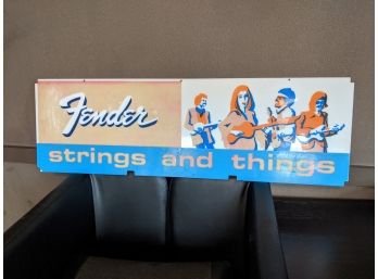 Vintage Fender Guitar 'Strings And Things' Shop Sign Advertising - RARE