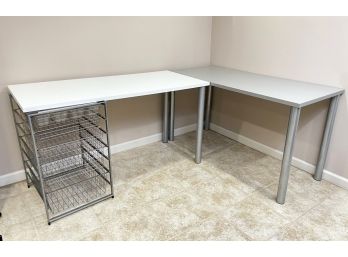 A Pair Of Metal And Formica Desks - Elfa Drawer Stack, Too - SCARSDALE - FARLEY RD.