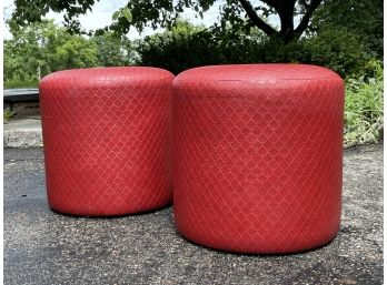 A Pair Of Vintage Embroidered Leather Ottomans - CHAPPAQUA - SUNSET DR.