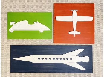 A Trio Of Painted Wood Wall Art By Pottery Barn Kids - SCARSDALE - BERWICK RD.