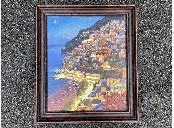 An Oil On Canvas, 'Luci E Luna A Positano' By Claudio Bonamin - CHAPPAQUA - SUNSET DR.