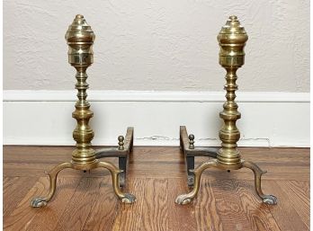 A Pair Of Vintage Brass Andirons - SCARSDALE - FARLEY RD.