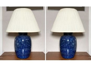 A Pair Of Blue Glazed Ceramic Lamps - SCARSDALE - FARLEY RD.