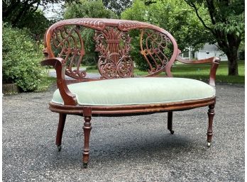 A Gorgeous Carved Cherry Wood Art Nouveau Settee - CHAPPAQUA - SUNSET DR.