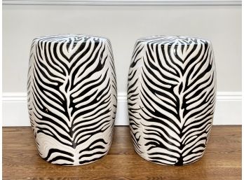 A Pair Of Fabulous Zebra Stripe Ceramic Garden Seats - SCARSDALE - BERWICK RD.