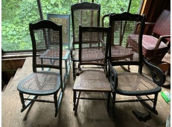 FIVE MISMATCHED ROCKING CHAIRS