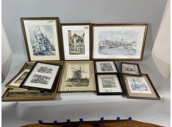 LARGE LOT MOSTLY FRENCH WATERCOLORS AND PRINTS, SOME SIGNED, VARIOUS ARTISTS