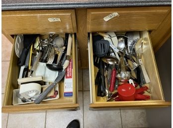 SIX DRAWERS KITCHENWARE, WOODEN SPOONS, WHISKS, ETC.