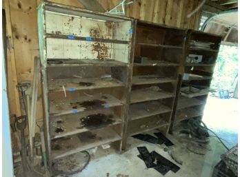 THREE VINTAGE STEEL SHELVING UNITS