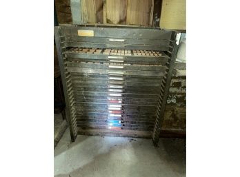 Antique Steel Printers Cabinet With Wood Drawers