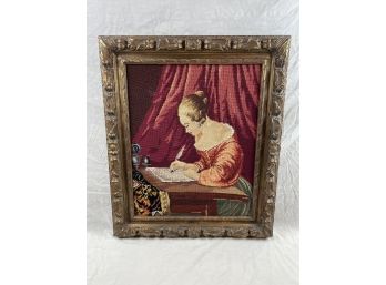 Cross Stitch Portrait Of Woman Framed