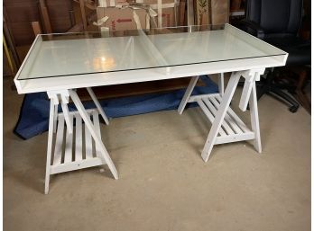 Adjustable Height Glass Top Office Desk