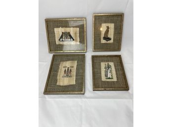 Incredible Egyptian Hand Painted Papyrus - Set Of 4 From Egypt