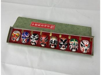 Vintage Box With 8 Mini Japanese Asian Opera Kabuki Masks