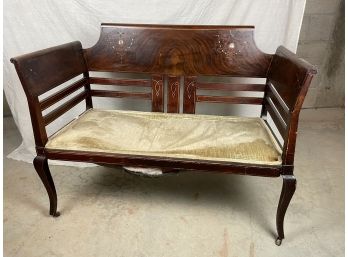 Gorgeous 1920s Mahogany Setee With Hand Inlaid Mother Of Pearl