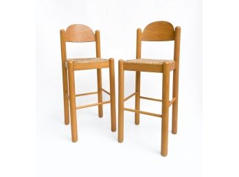 Vintage Italian Barstools With Rush Seats - A Pair