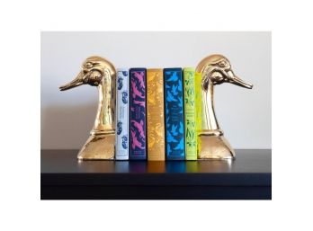 Vintage Sarreid Ltd. Solid Brass Duck Bookends - A Pair