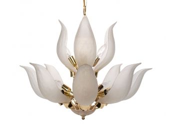 Vintage Art Deco Style Chandelier With Glass Leaves