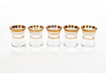 Vintage Juice Glasses With Gold Accents- 5 Qty